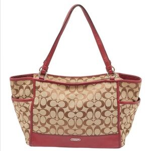 Coach Signature Canvas Tote Bag - Brown and Red
